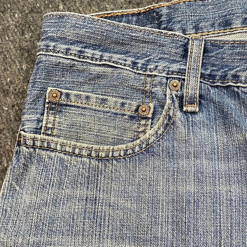 Levis 527 Bootcut Jeans 36 Mens Blue Grunge Distressed Frayed Hem Slim Fit Denim